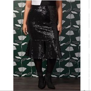 SYLVIA MOLLIE TRUMPET MIDI SKIRT - PONTE SEQUIN BLACK